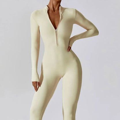 Yoga Boilersuit Long-Sleeved Zipper Gym Jumpsuit