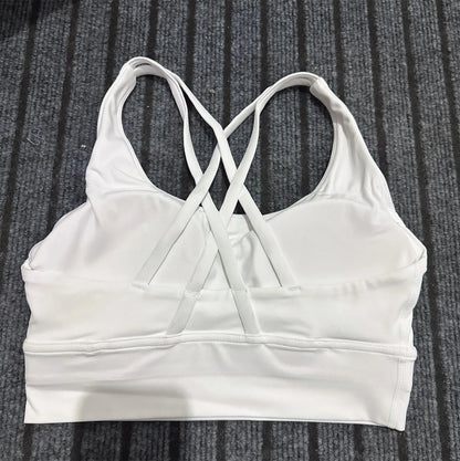 Reggiseno sportivo da palestra morbido con incrocio sulla schiena, da donna, tinta unita, con imbottitura per il petto, completo