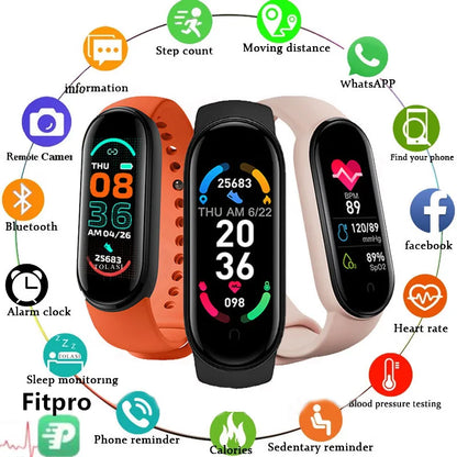 M6 Smart Watch Uomo Donna Fitness Smart Braccialetto Sportivo Fascia Cardiofrequenzimetro Pressione Sanguigna Orologi Multifunzione Impermeabili