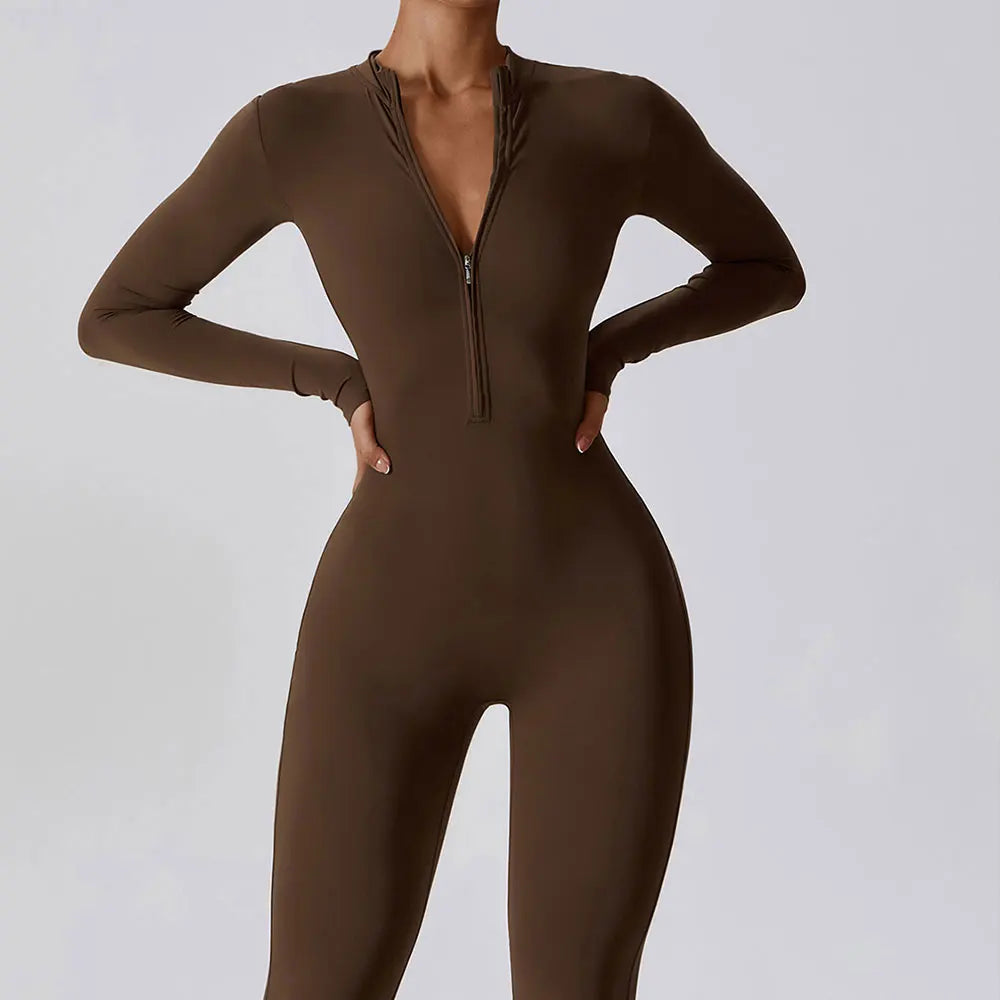 Yoga Boilersuit Long-Sleeved Zipper Gym Jumpsuit