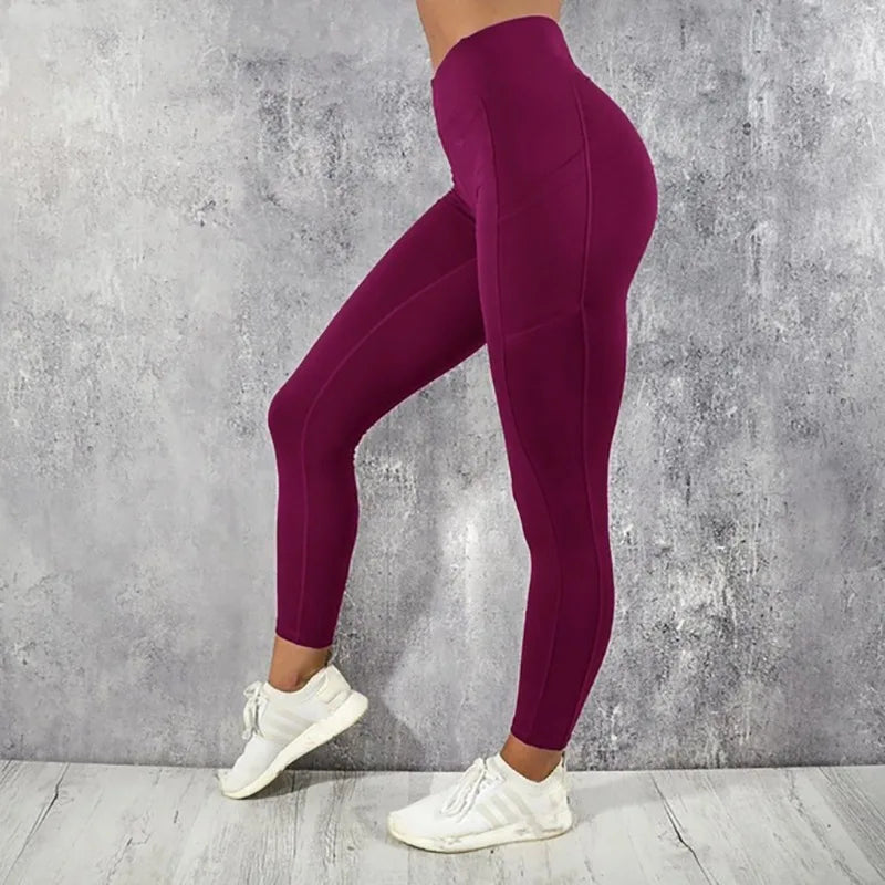 Leggings da donna per yoga, fitness, vita alta, con tasca, per allenamento in palestra, corsa, elastici, sexy, per sollevare i glutei, pantaloni casual attillati