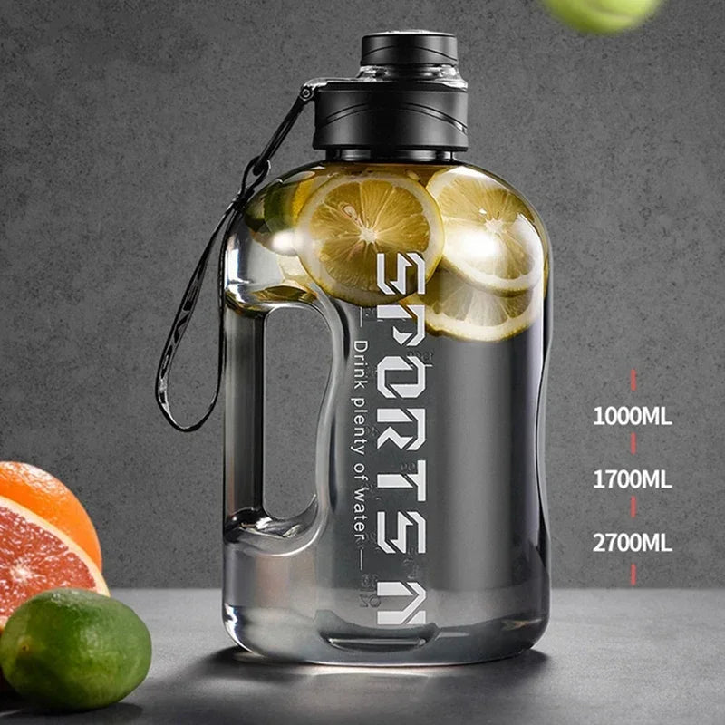 Botella de agua deportiva de 1,7 l/2,7 l para gimnasio, ciclismo, portátil, de gran capacidad, para fitness, camping, hervidor de agua para hombres