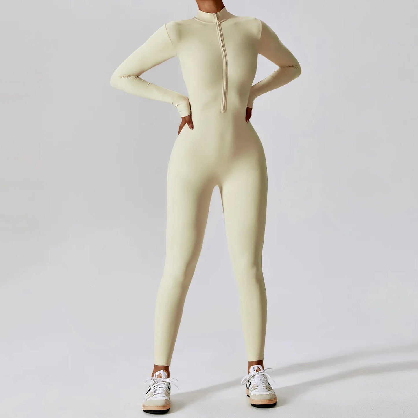 Yoga Boilersuit Long-Sleeved Zipper Gym Jumpsuit