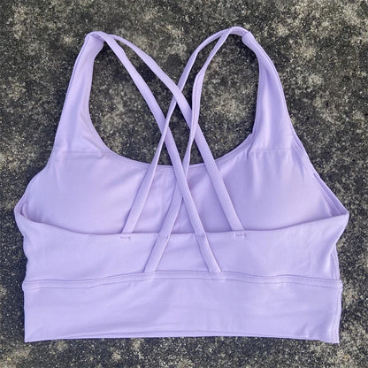 Reggiseno sportivo da palestra morbido con incrocio sulla schiena, da donna, tinta unita, con imbottitura per il petto, completo