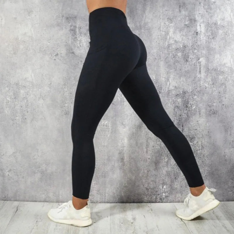 Leggings da donna per yoga, fitness, vita alta, con tasca, per allenamento in palestra, corsa, elastici, sexy, per sollevare i glutei, pantaloni casual attillati