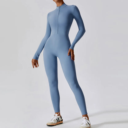 Yoga Boilersuit Long-Sleeved Zipper Gym Jumpsuit