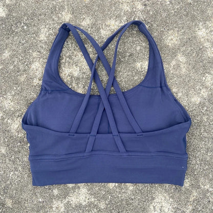 Reggiseno sportivo da palestra morbido con incrocio sulla schiena, da donna, tinta unita, con imbottitura per il petto, completo