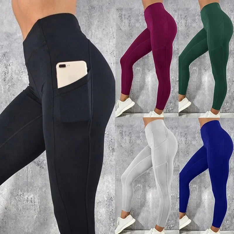 Leggings de yoga para mujer, de cintura alta, con bolsillo, para entrenamiento en el gimnasio, para correr, elásticos, sexys, para realzar los glúteos, informales, ajustados