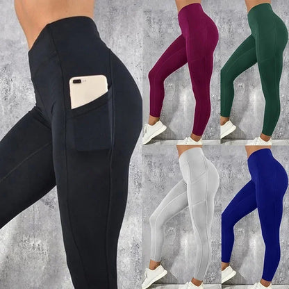 Leggings da donna per yoga, fitness, vita alta, con tasca, per allenamento in palestra, corsa, elastici, sexy, per sollevare i glutei, pantaloni casual attillati