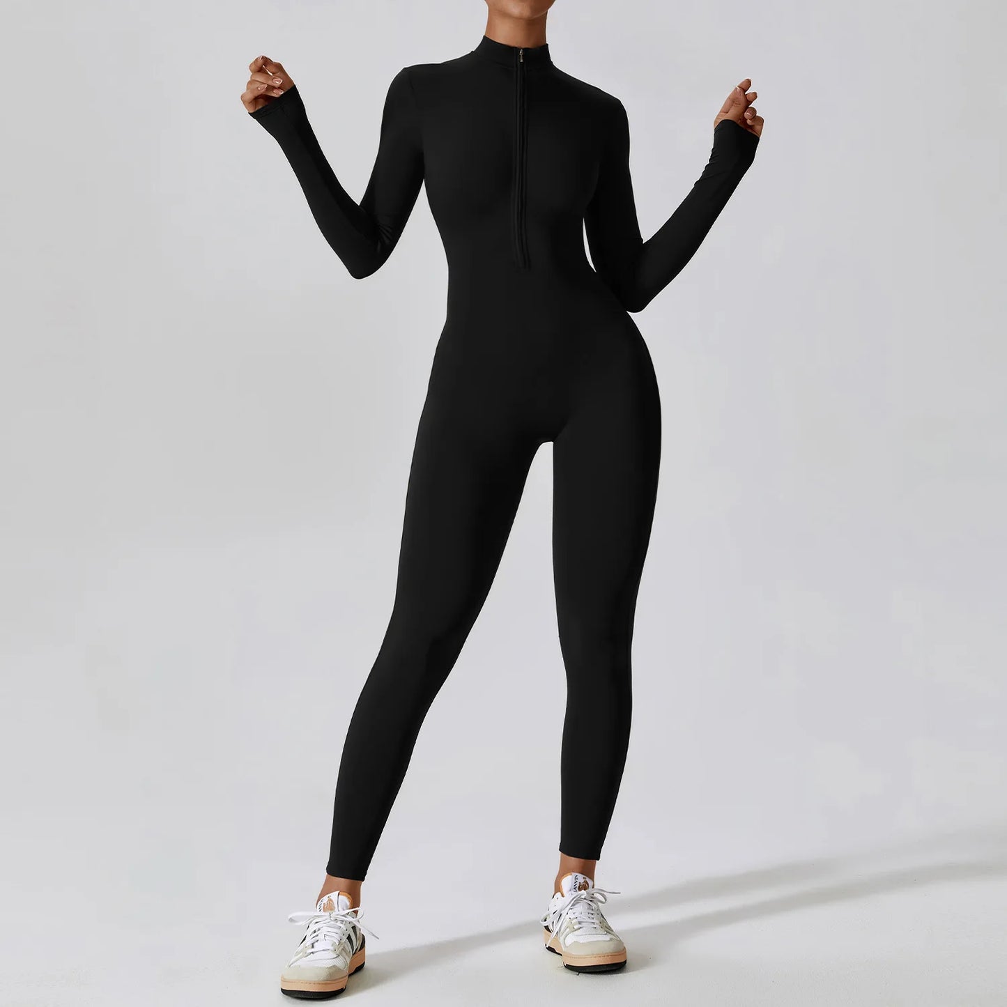 Yoga Boilersuit Long-Sleeved Zipper Gym Jumpsuit